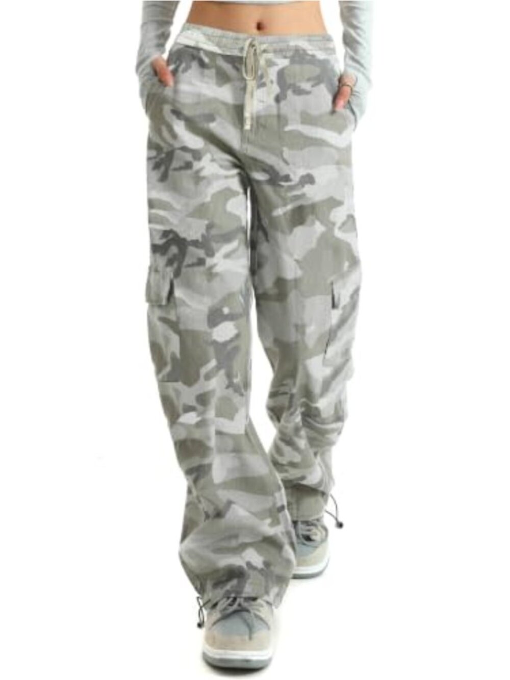 Camo Cargo Pants Women High Waisted Wide Leg 100% Cotton Casual Trousers